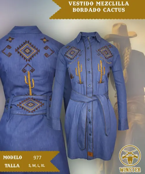 Vestido Mezclilla Bordado Cactus