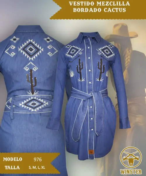 Vestido Mezclilla Bordado Cactus