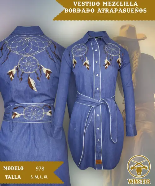 Vestido Mezclilla Bordado Cactus