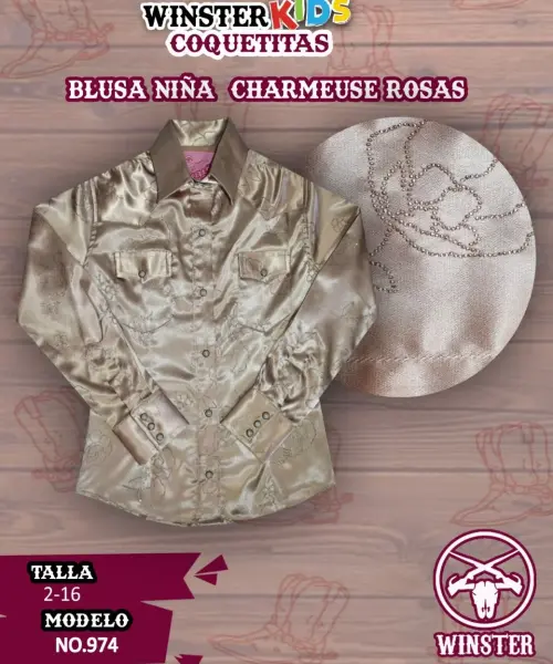 Blusa Niña Charmeuse Rosas